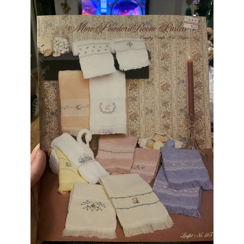 Country Crafts More Powder Room Pastels Towel Borders Cross Stitch Patterns#113